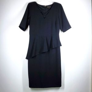 Thalia Sodi Black Asymetrical Peplum Criss-Cross V Neckline Midi Dress 8